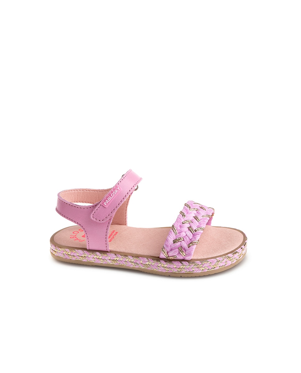 Sandálias Abertas Infantil com Velcro Pablosky Rosa-claro-1