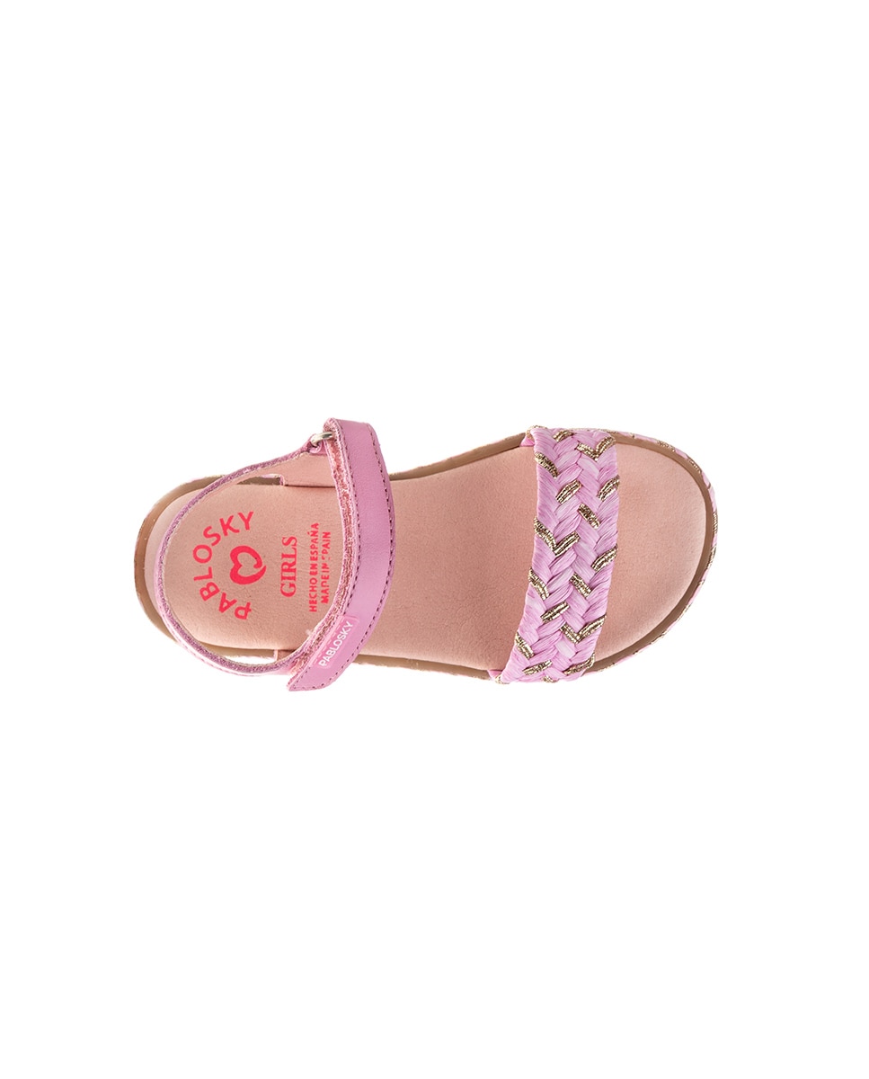 Sandálias Abertas Infantil com Velcro Pablosky Rosa-claro-4