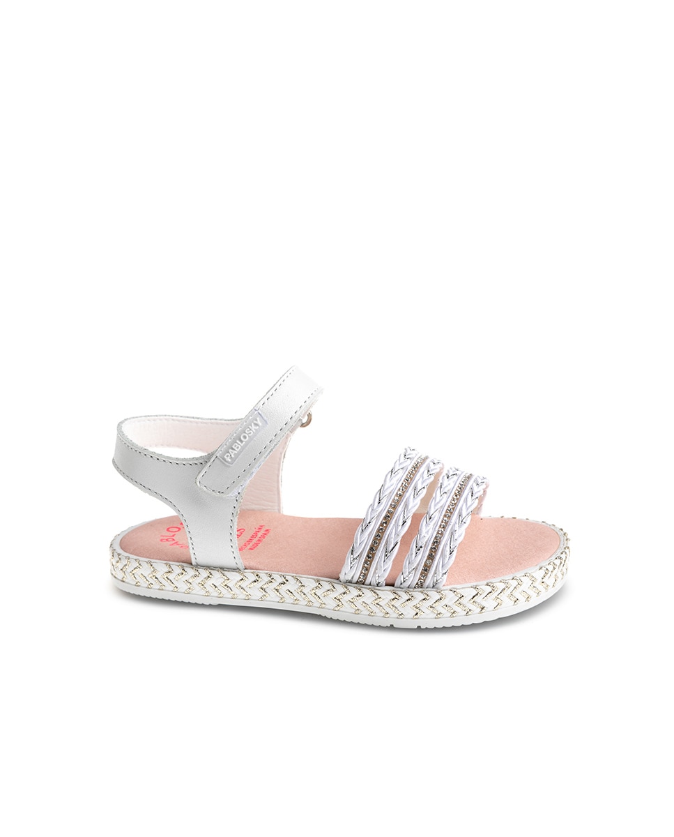 Sandálias Infantil de Pele com Velcro Pablosky Branco-1