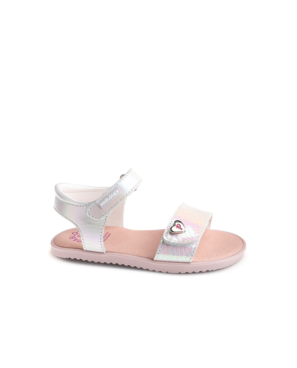 Sandálias Infantil de Pele com Velcro Pablosky Branco-1