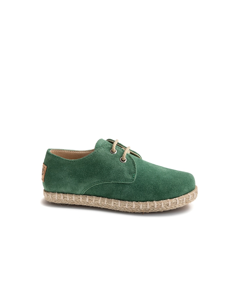Sapatos Casual Infantil de Pele com Atacadores Verde-1