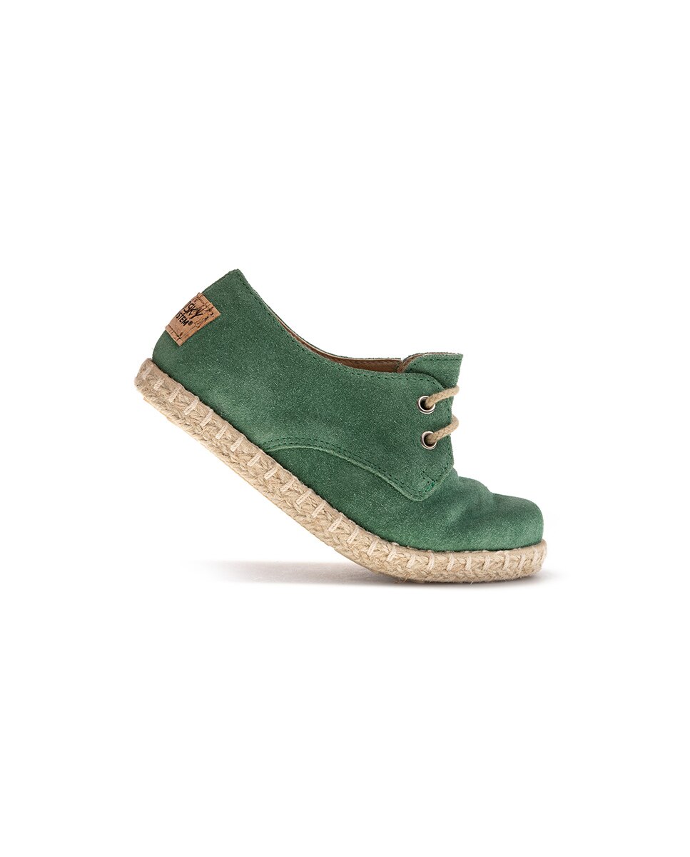 Sapatos Casual Infantil de Pele com Atacadores Verde-2