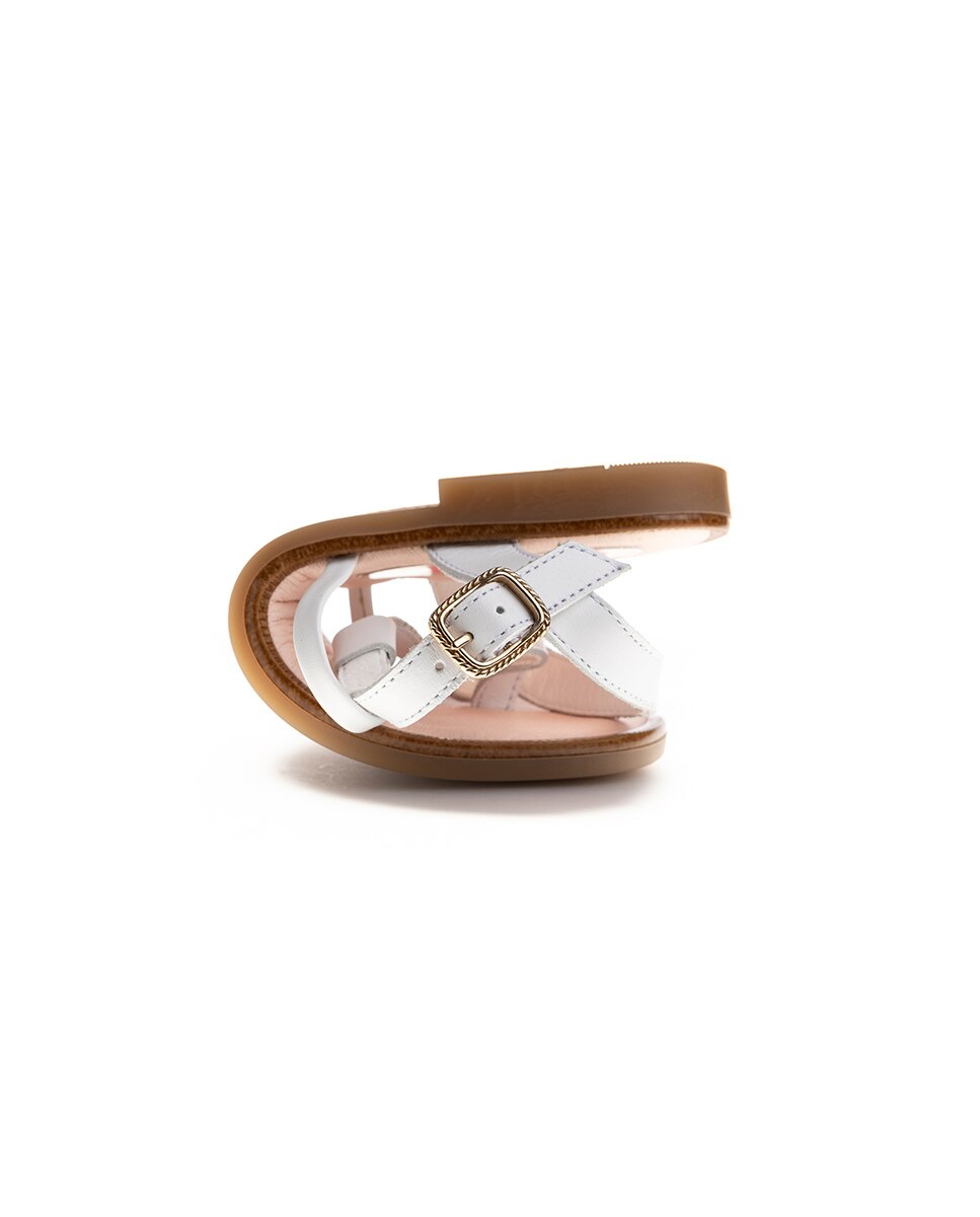 Sandálias Infantil de Pele com Fivela Branco-2