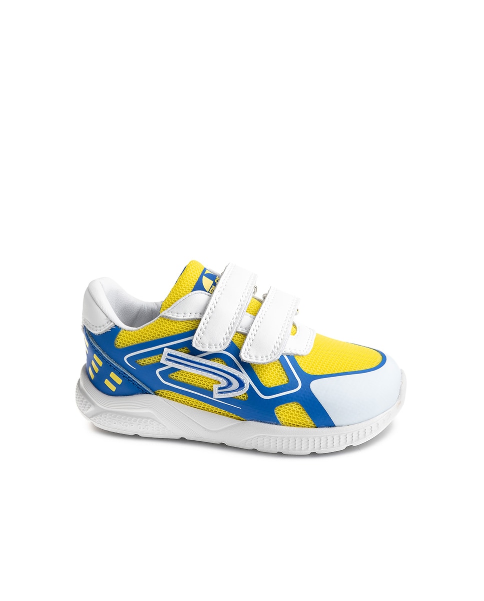 Sapatilhas Desportivas Infantil de Pele e Têxtil Técnico com Velcro Pablosky Azul / Amarelo-1