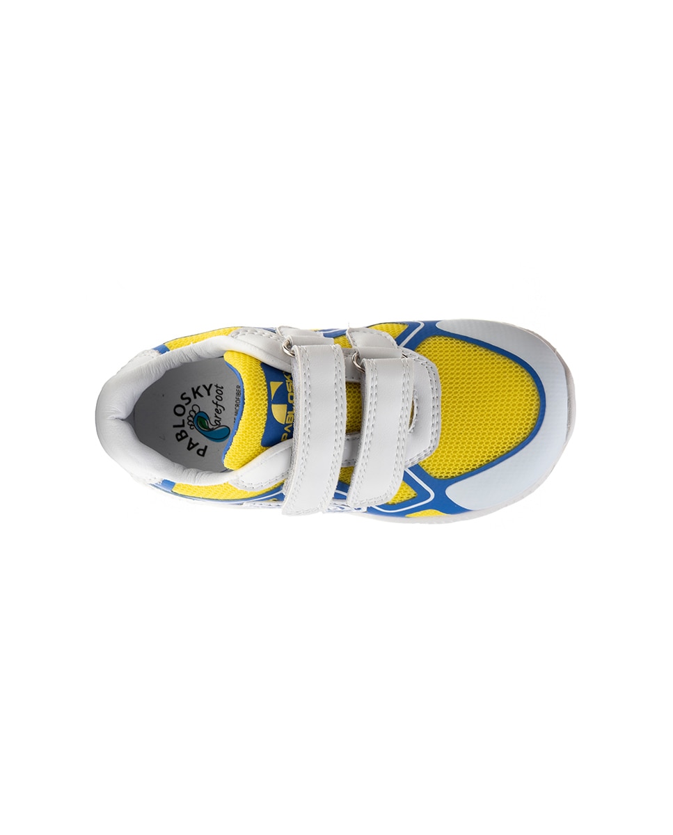 Sapatilhas Desportivas Infantil de Pele e Têxtil Técnico com Velcro Pablosky Azul / Amarelo-3