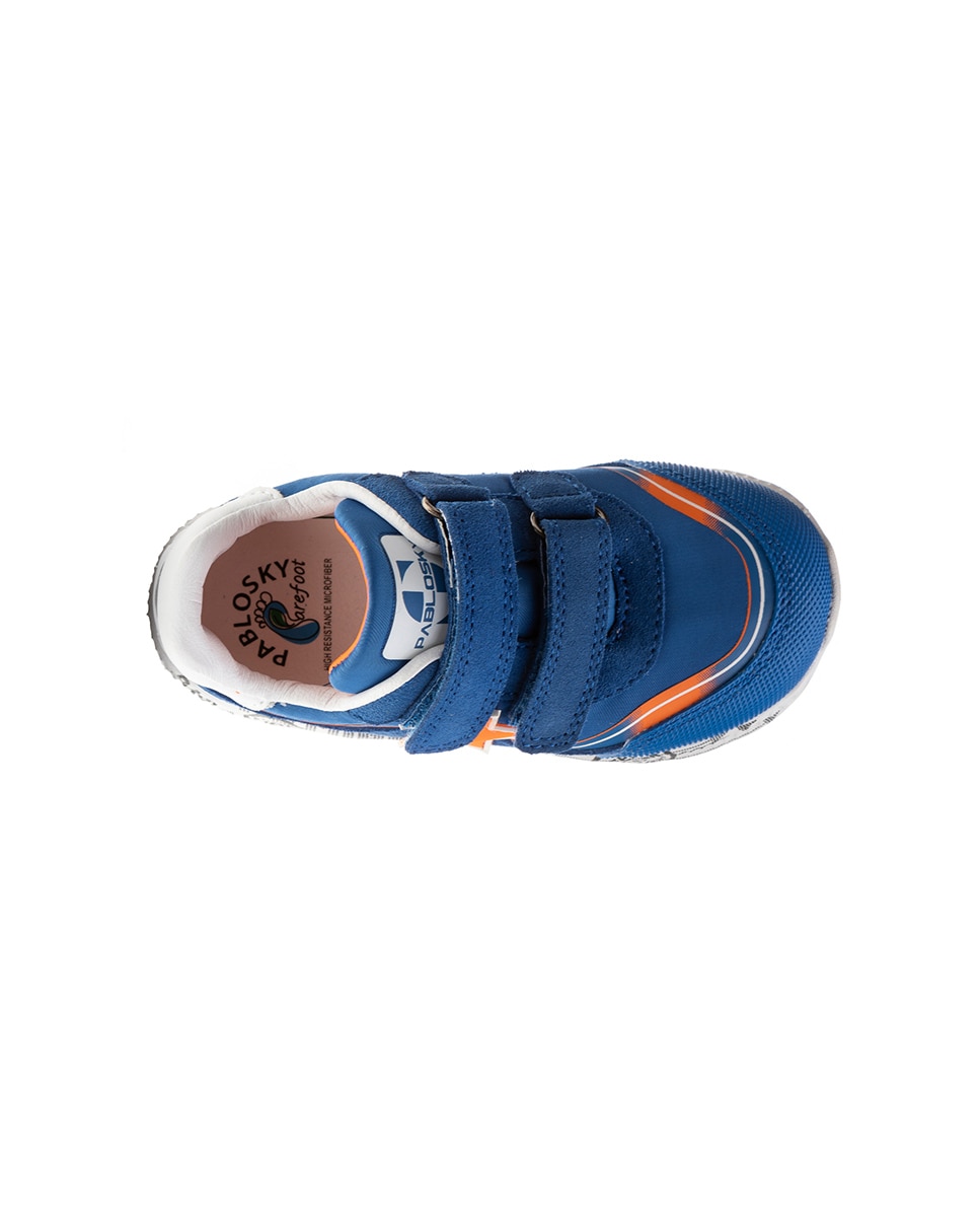 Sapatilhas Desportivas Infantil de Pele e Têxtil Técnico com Velcro Pablosky Azul-3