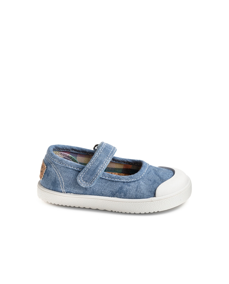 Sapatilhas de Lona Infantil Barefoot com Velcro Azul-claro-1