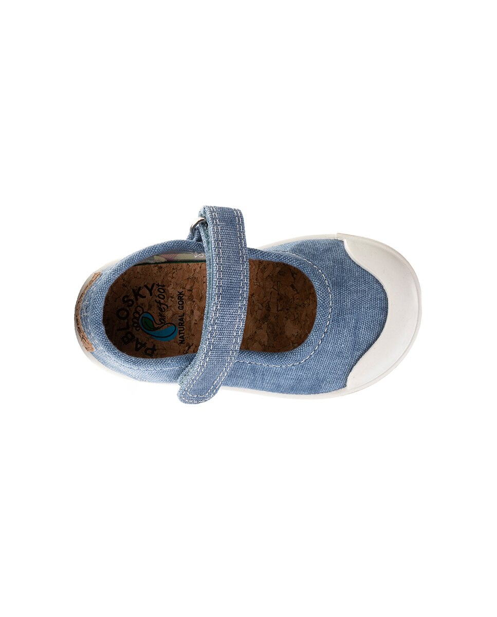 Sapatilhas de Lona Infantil Barefoot com Velcro Azul-claro-3