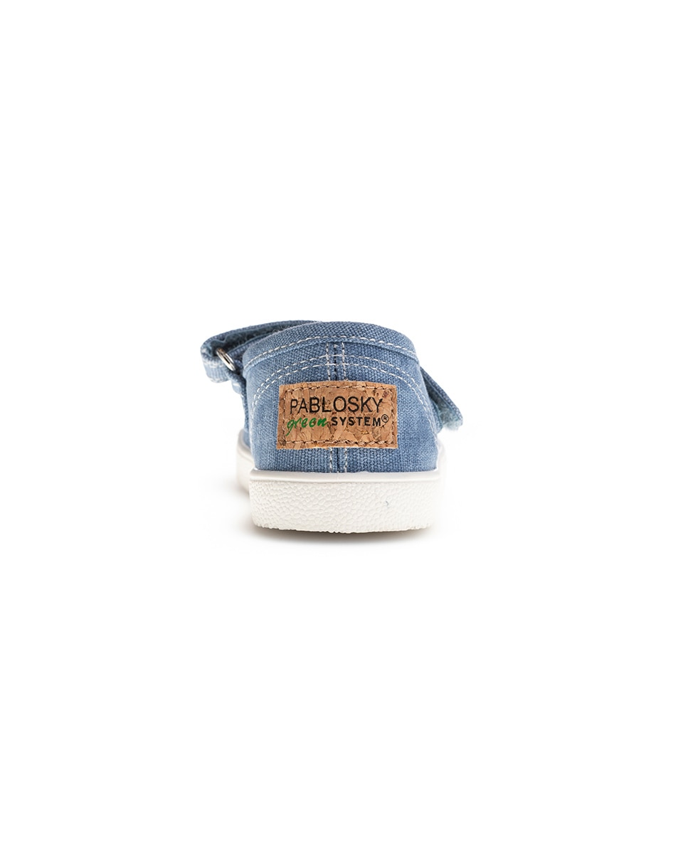 Sapatilhas de Lona Infantil Barefoot com Velcro Azul-claro-4