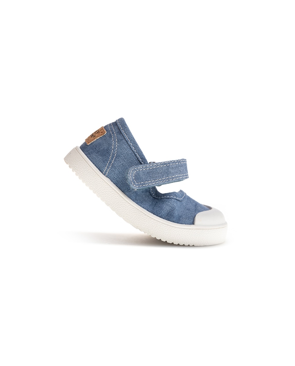 Sapatilhas de Lona Infantil Barefoot com Velcro Azul-claro-5