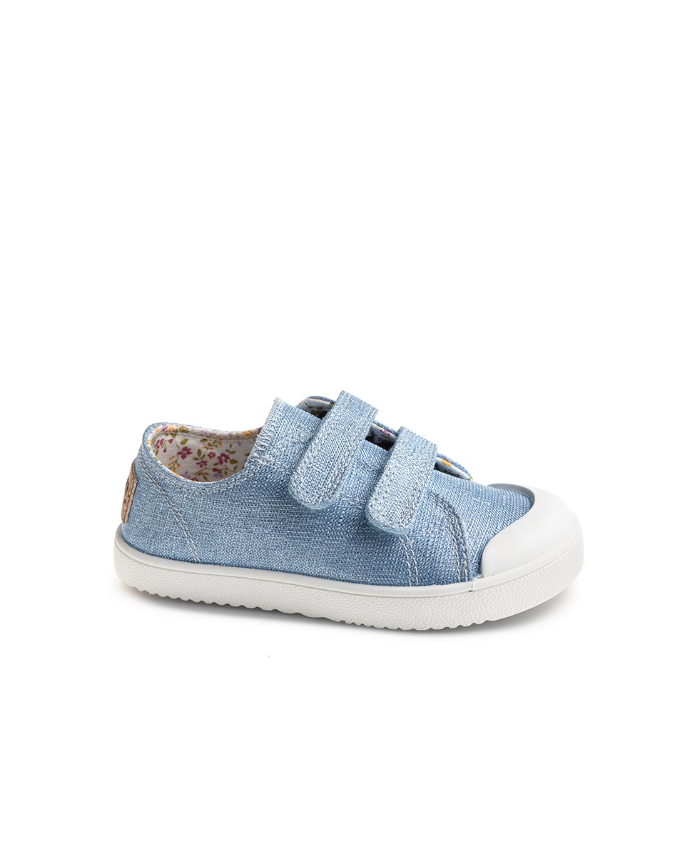Sapatilhas de Lona Infantil Barefoot com Velcro Azul-claro-1