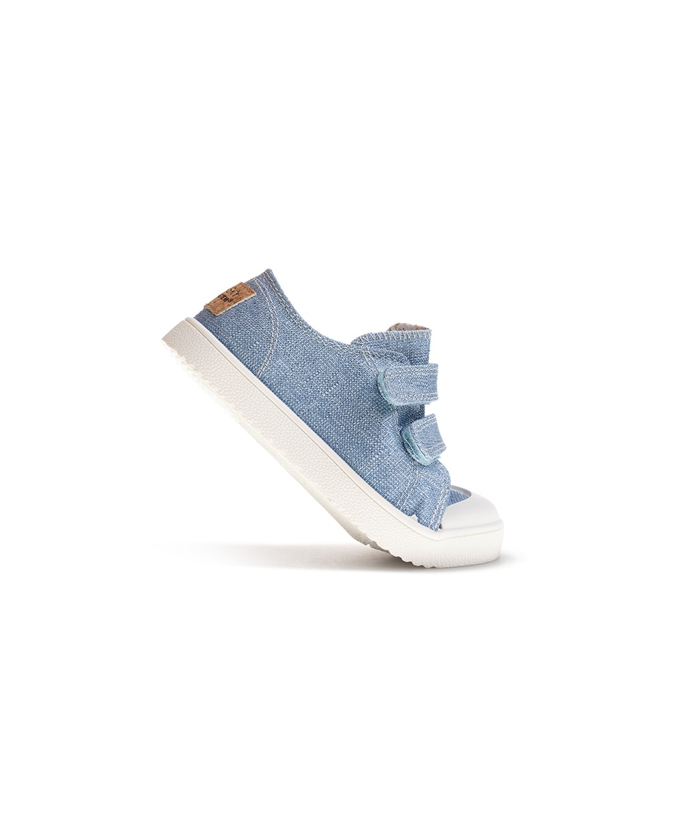 Sapatilhas de Lona Infantil Barefoot com Velcro Azul-claro-5