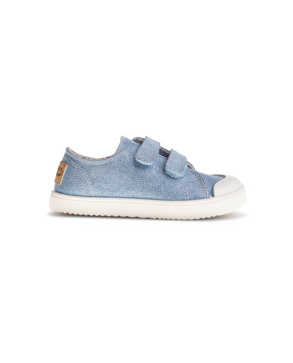 Sapatilhas de Lona Infantil Barefoot com Velcro Azul-claro-6