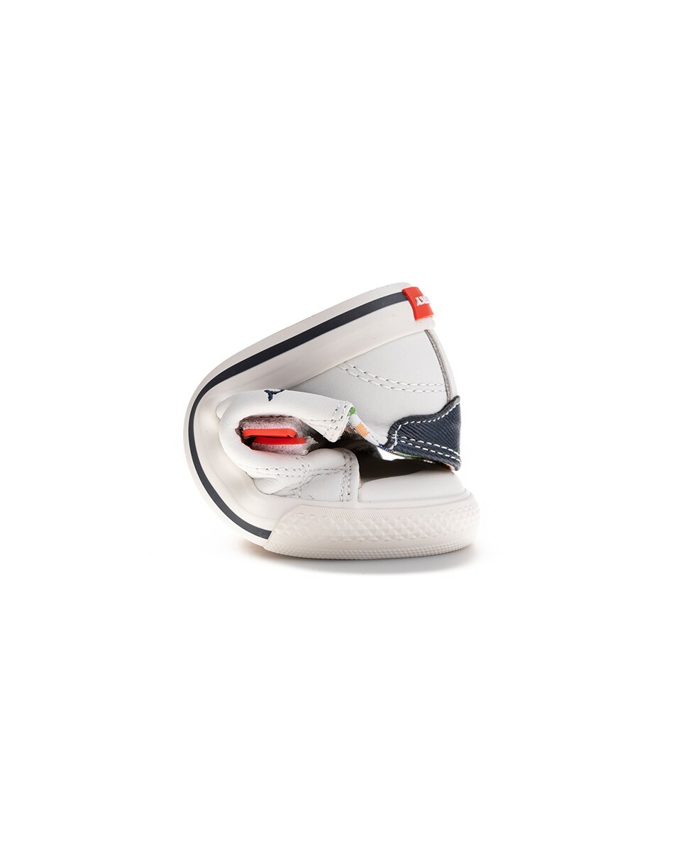 Sapatilhas de Lona Infantil de Pele com Velcro Pablosky Branco-2