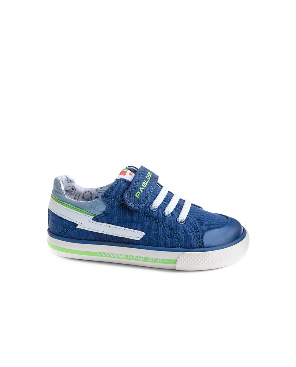 Sapatilhas de Lona Infantil com Velcro Azul / Branco-1