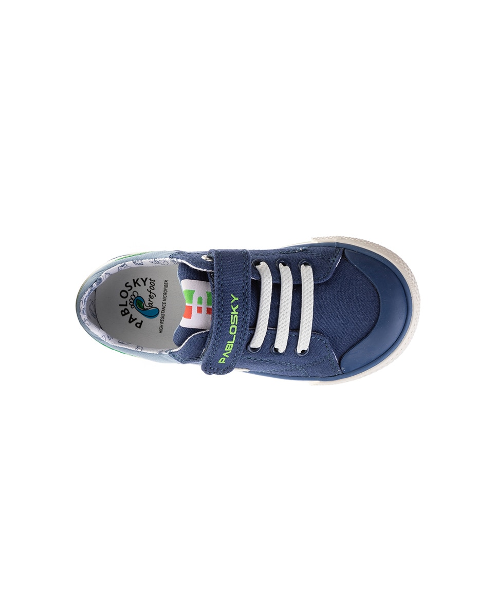 Sapatilhas de Lona Infantil com Velcro Azul / Branco-3