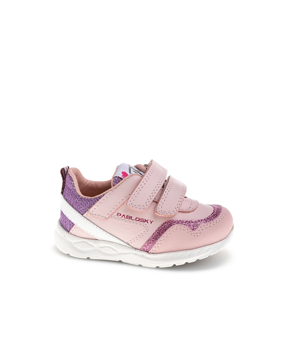 Sapatilhas Pablosky de Pele e Têxtil Técnico com Velcro Rosa-1