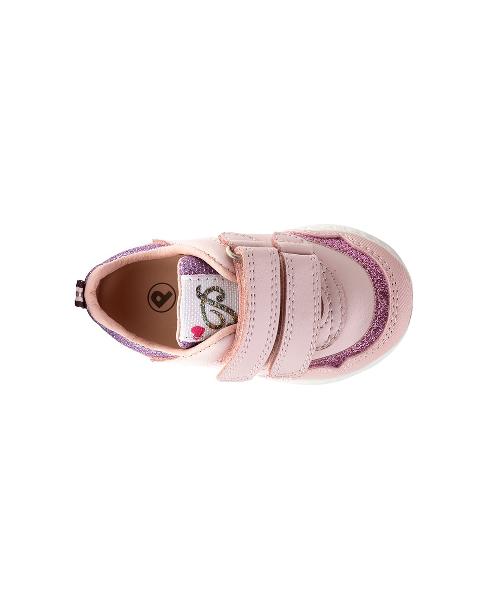 Sapatilhas Pablosky de Pele e Têxtil Técnico com Velcro Rosa-3