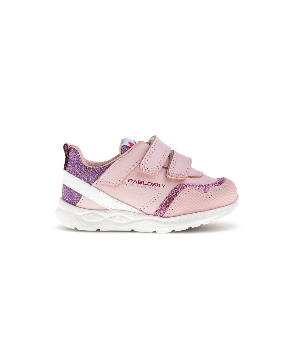 Sapatilhas Pablosky de Pele e Têxtil Técnico com Velcro Rosa-5