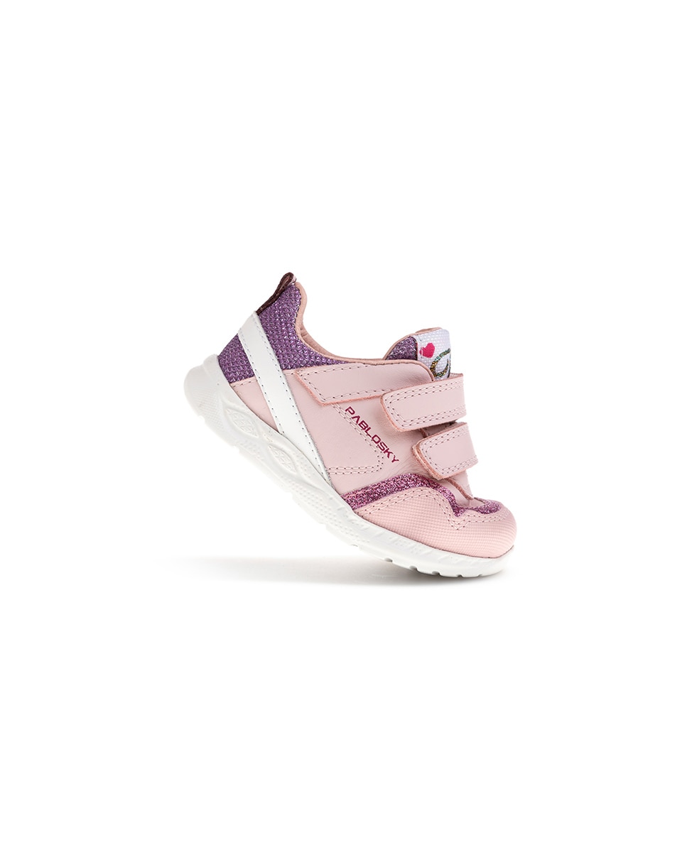 Sapatilhas Pablosky de Pele e Têxtil Técnico com Velcro Rosa-6