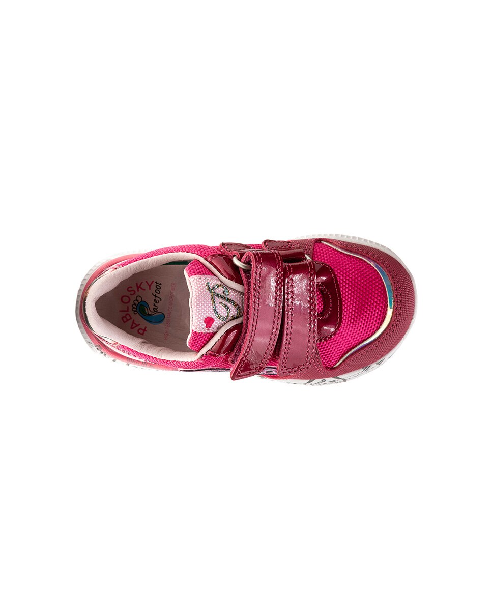 Sapatilhas Pablosky de Pele e Têxtil Técnico com Velcro Rosa-3