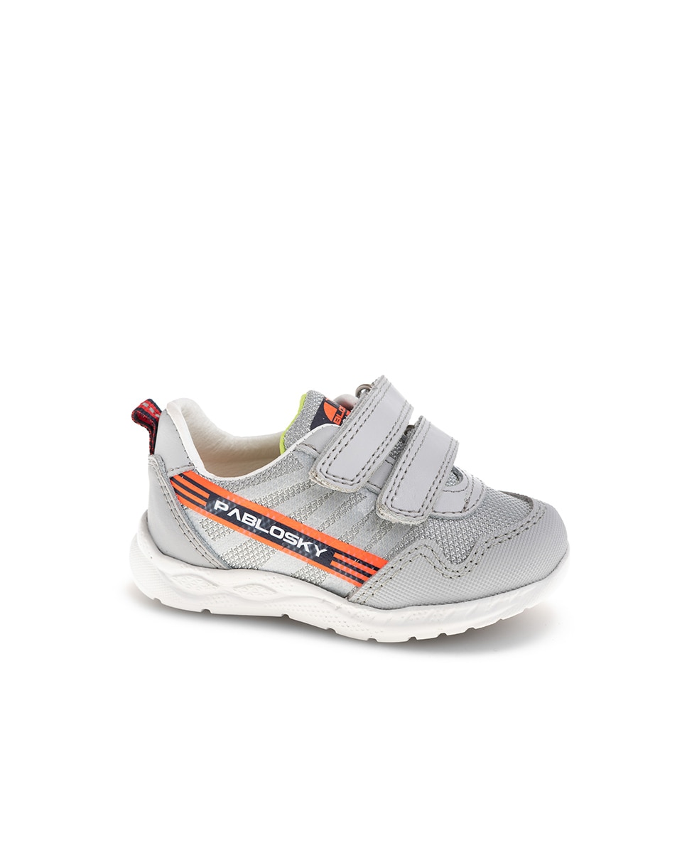 Sapatilhas Infantil Pablosky de Pele e Têxtil Técnico com Velcro Cinzento-1