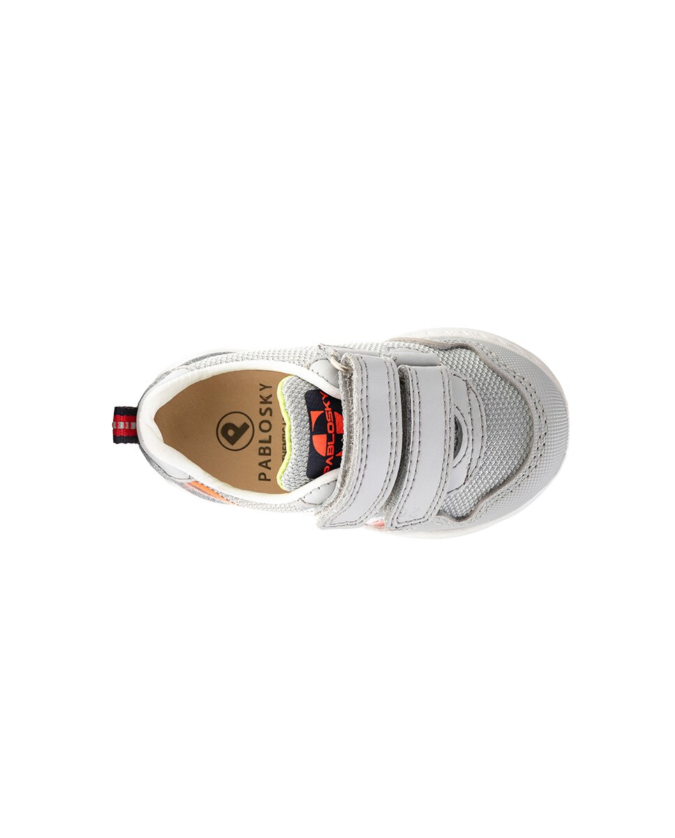 Sapatilhas Infantil Pablosky de Pele e Têxtil Técnico com Velcro Cinzento-3