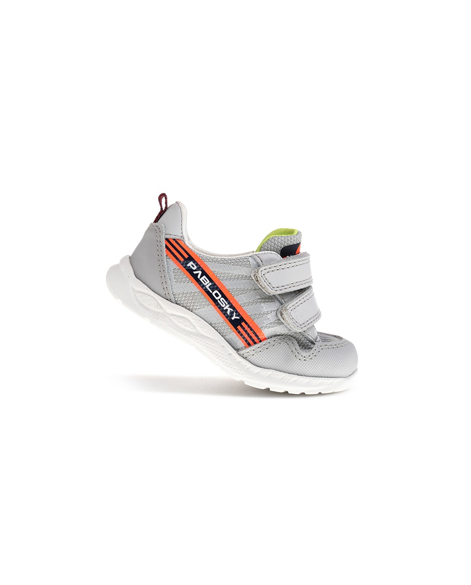 Sapatilhas Infantil Pablosky de Pele e Têxtil Técnico com Velcro Cinzento-6
