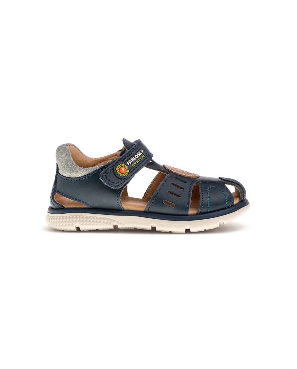 Sandálias Infantil Pablosky de Pele com Velcro Azul-5