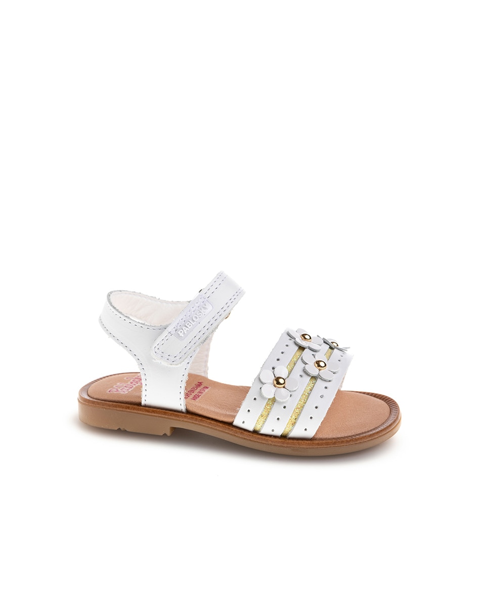 Sandálias de Bebés Pablosky de Pele com Velcro Branco-1