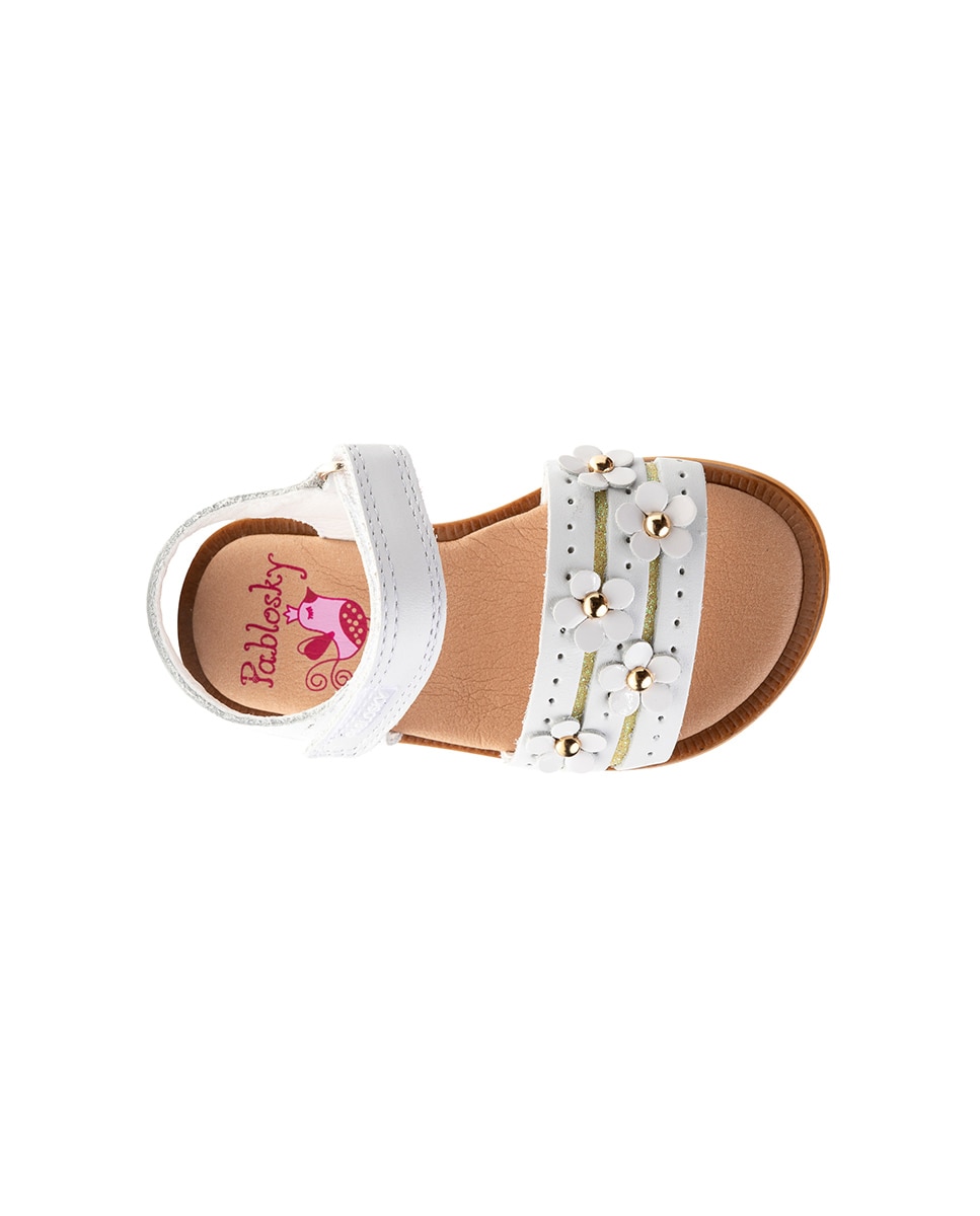 Sandálias de Bebés Pablosky de Pele com Velcro Branco-3