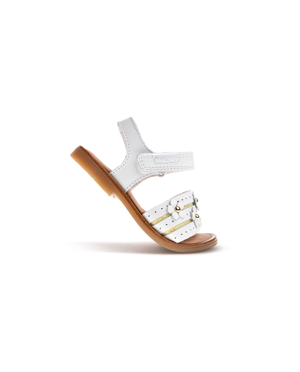 Sandálias de Bebés Pablosky de Pele com Velcro Branco-6