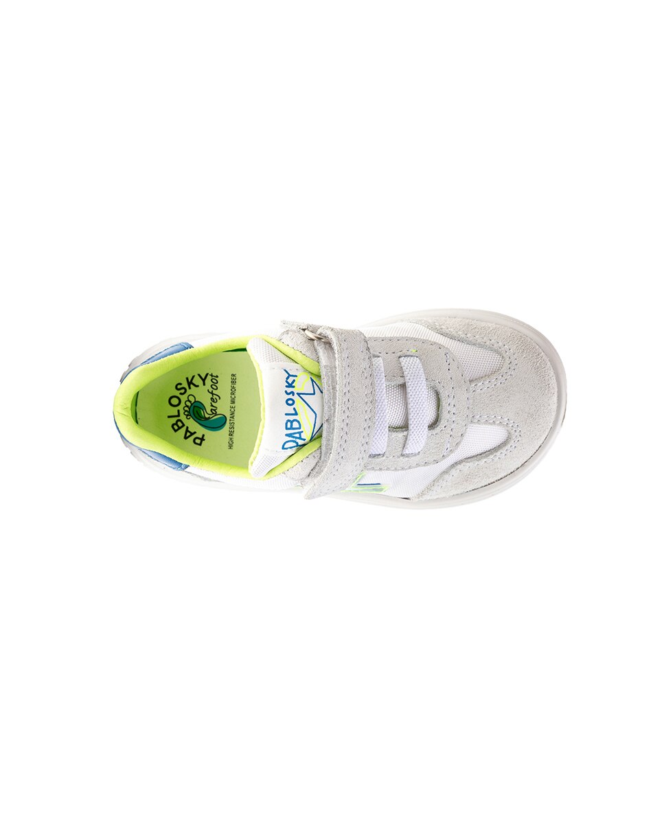 Sapatilhas Infantil Pablosky de Pele e Têxtil Técnico com Velcro Azul-claro-3