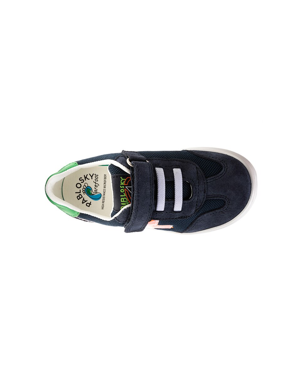 Sapatilhas Infantil Pablosky de Pele e Têxtil Técnico com Velcro Azul-3