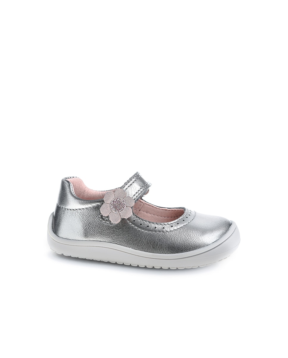 Sapatos de Presilha para Bebés Pablosky de Pele com Velcro Prata-1