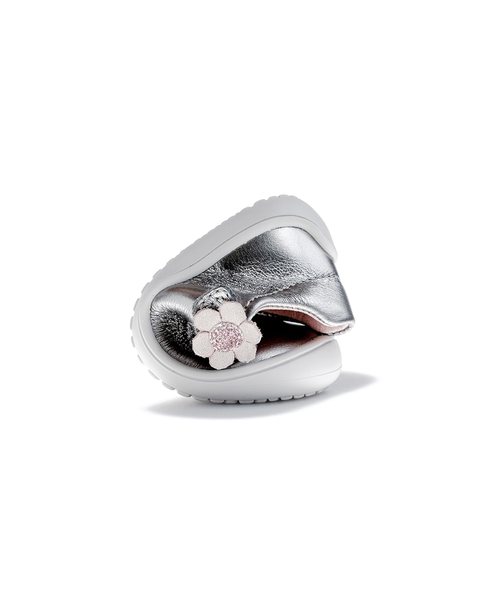 Sapatos de Presilha para Bebés Pablosky de Pele com Velcro Prata-2