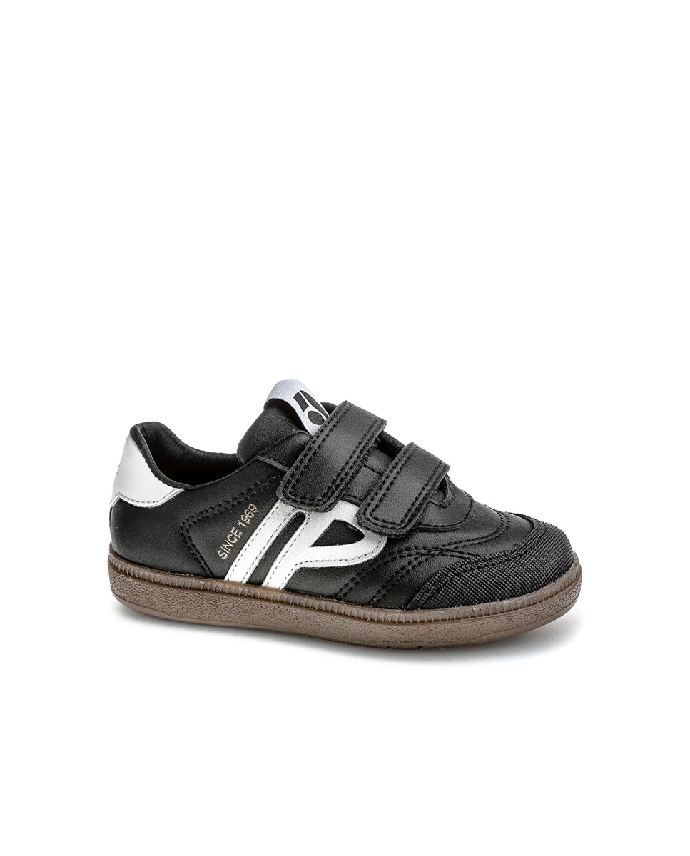 Sapatilhas Desportivas Infantil Pablosky Barefoot de Pele com Velcro Preto-1