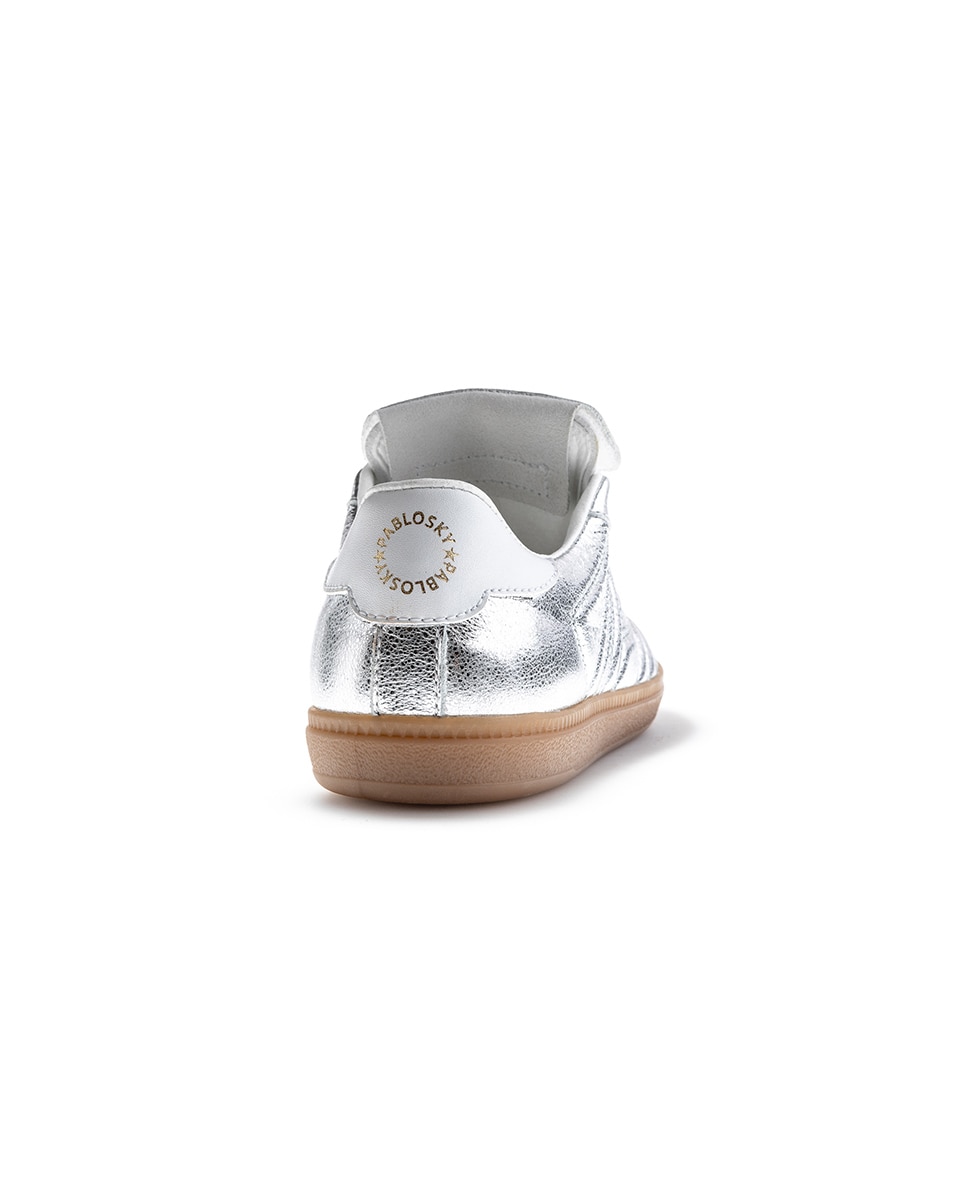 Sapatilhas Infantil Pablosky de Pele com Atacadores Prata-7