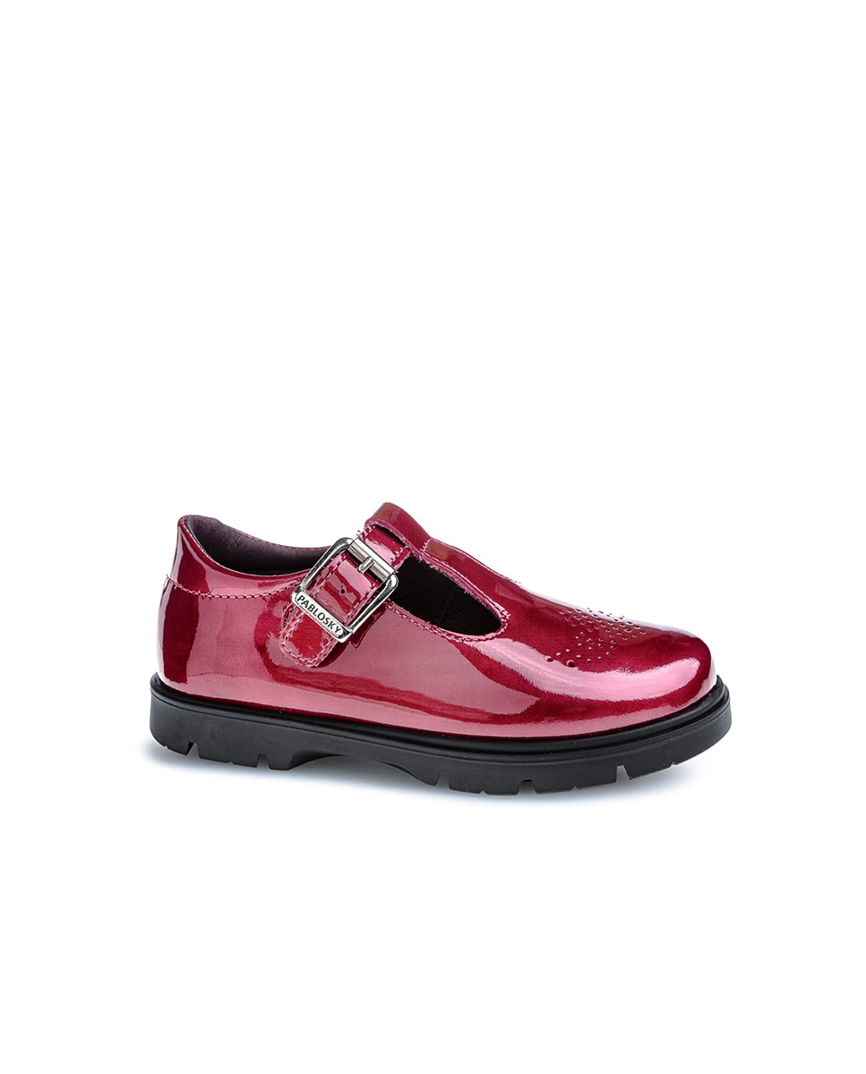Sapatos de Presilha Infantil Pablosky de Pele com Fivela Rosa-1