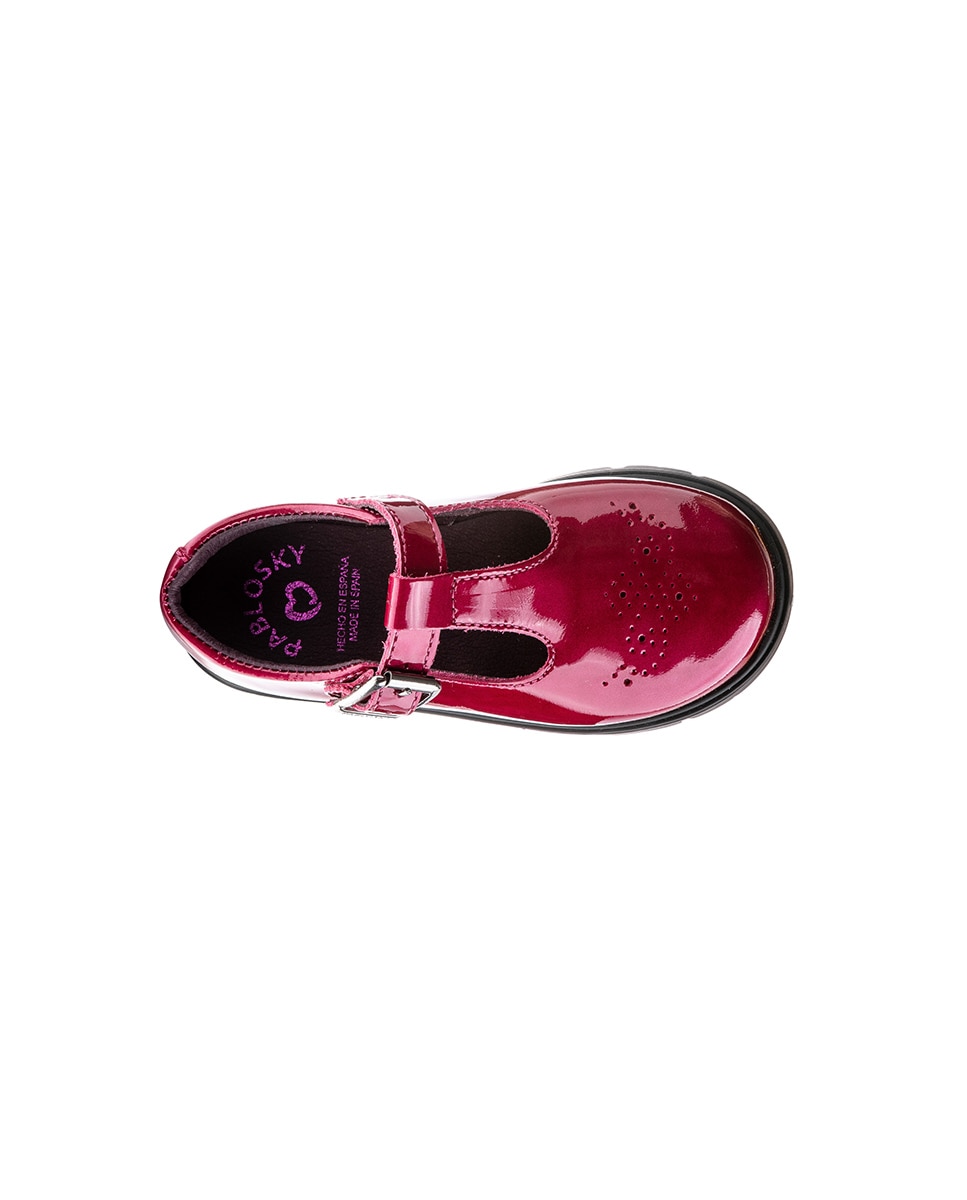 Sapatos de Presilha Infantil Pablosky de Pele com Fivela Rosa-3