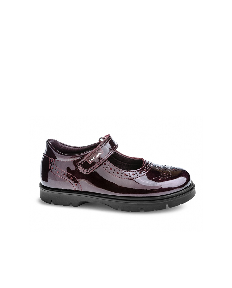 Sapatos de Presilha em Pele com Fecho Aderente para Uniforme Escolar Roxo-1