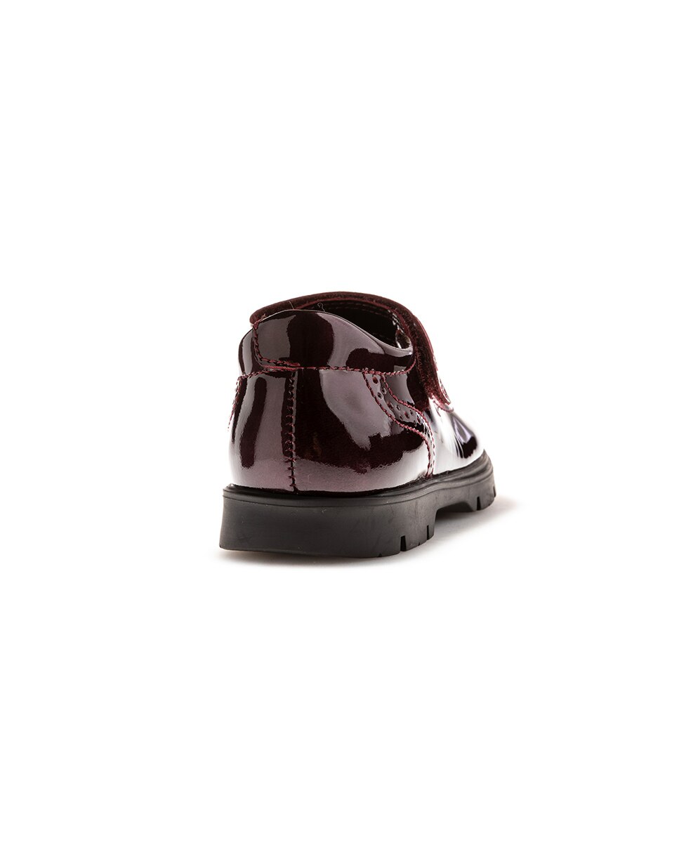 Sapatos de Presilha em Pele com Fecho Aderente para Uniforme Escolar Roxo-5