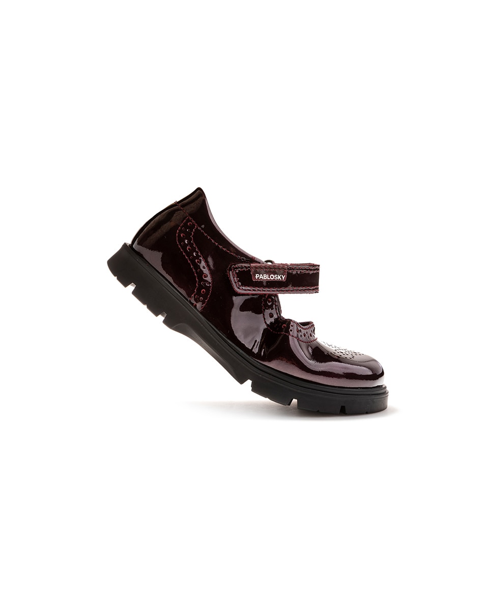 Sapatos de Presilha em Pele com Fecho Aderente para Uniforme Escolar Roxo-6