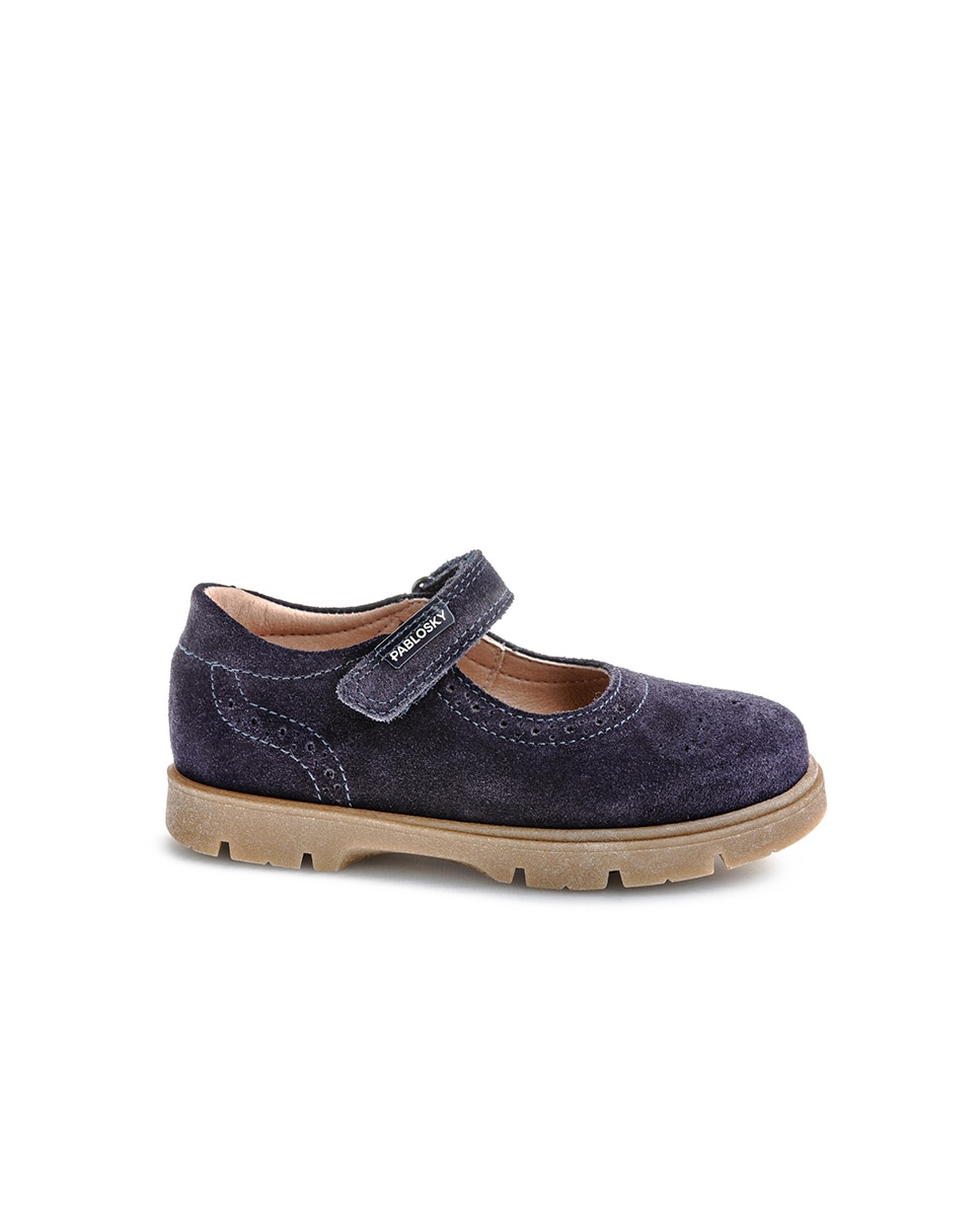 Sapatos de Presilha Infantil Pablosky de Pele com Velcro Azul-1