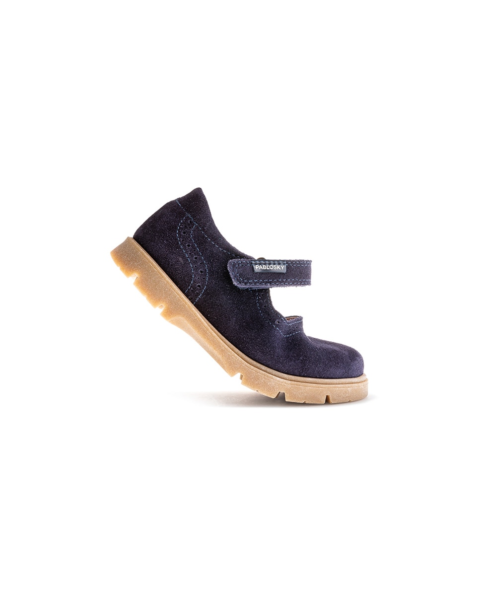 Sapatos de Presilha Infantil Pablosky de Pele com Velcro Azul-6