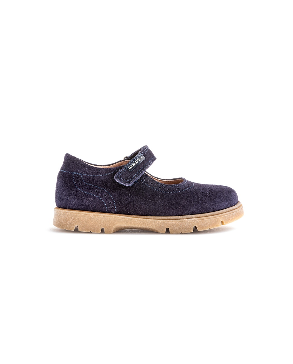 Sapatos de Presilha Infantil Pablosky de Pele com Velcro Azul-7