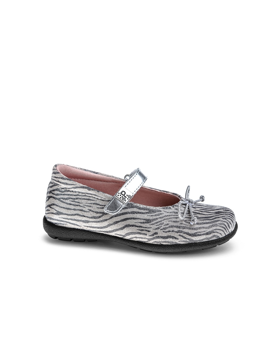 Sapatos de Presilha Infantil Pablosky de Pele com Velcro Prata-1