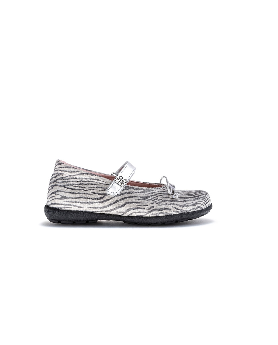 Sapatos de Presilha Infantil Pablosky de Pele com Velcro Prata-7