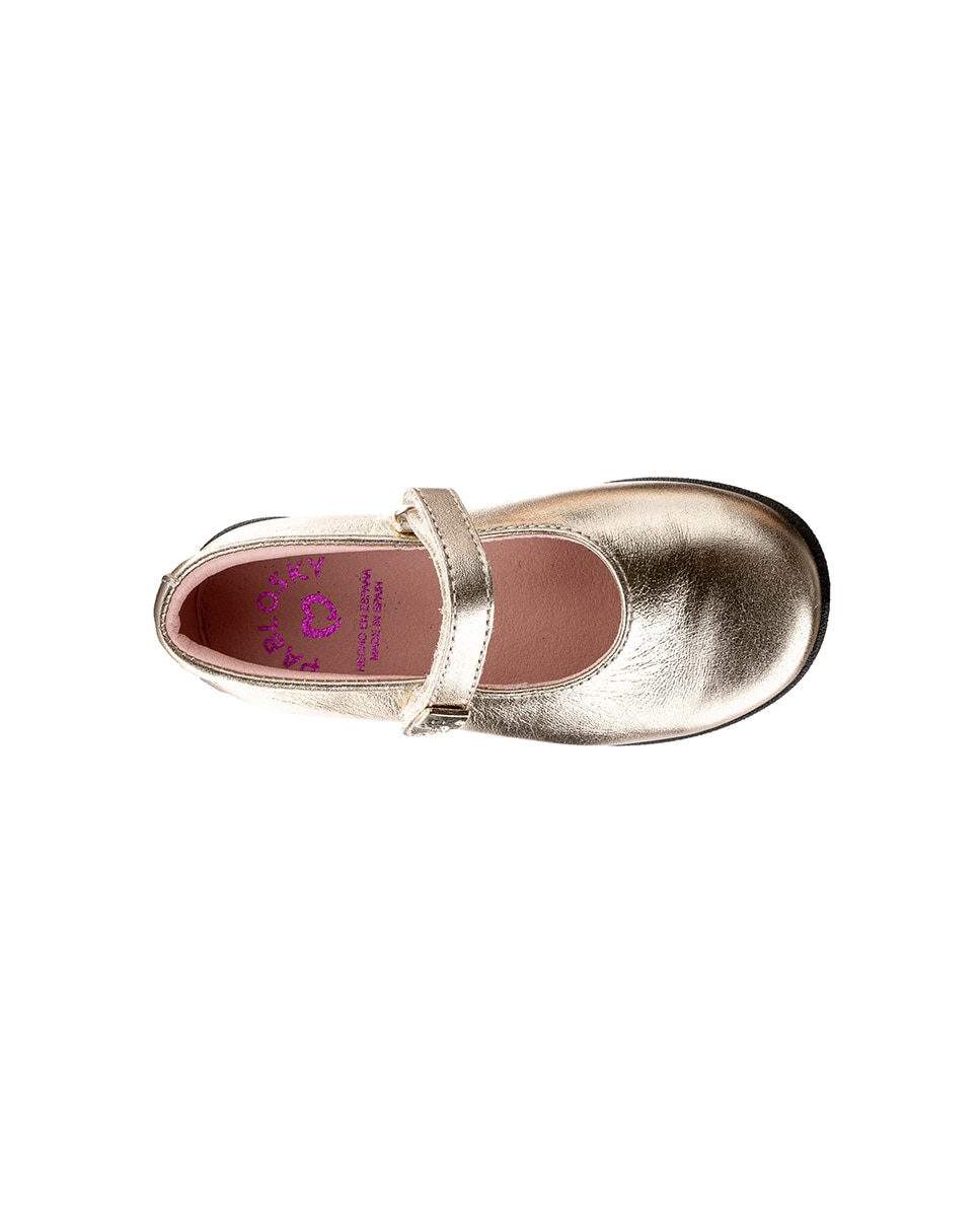 Sapatos de Presilha Infantil Pablosky de Pele com Velcro Ouro-4