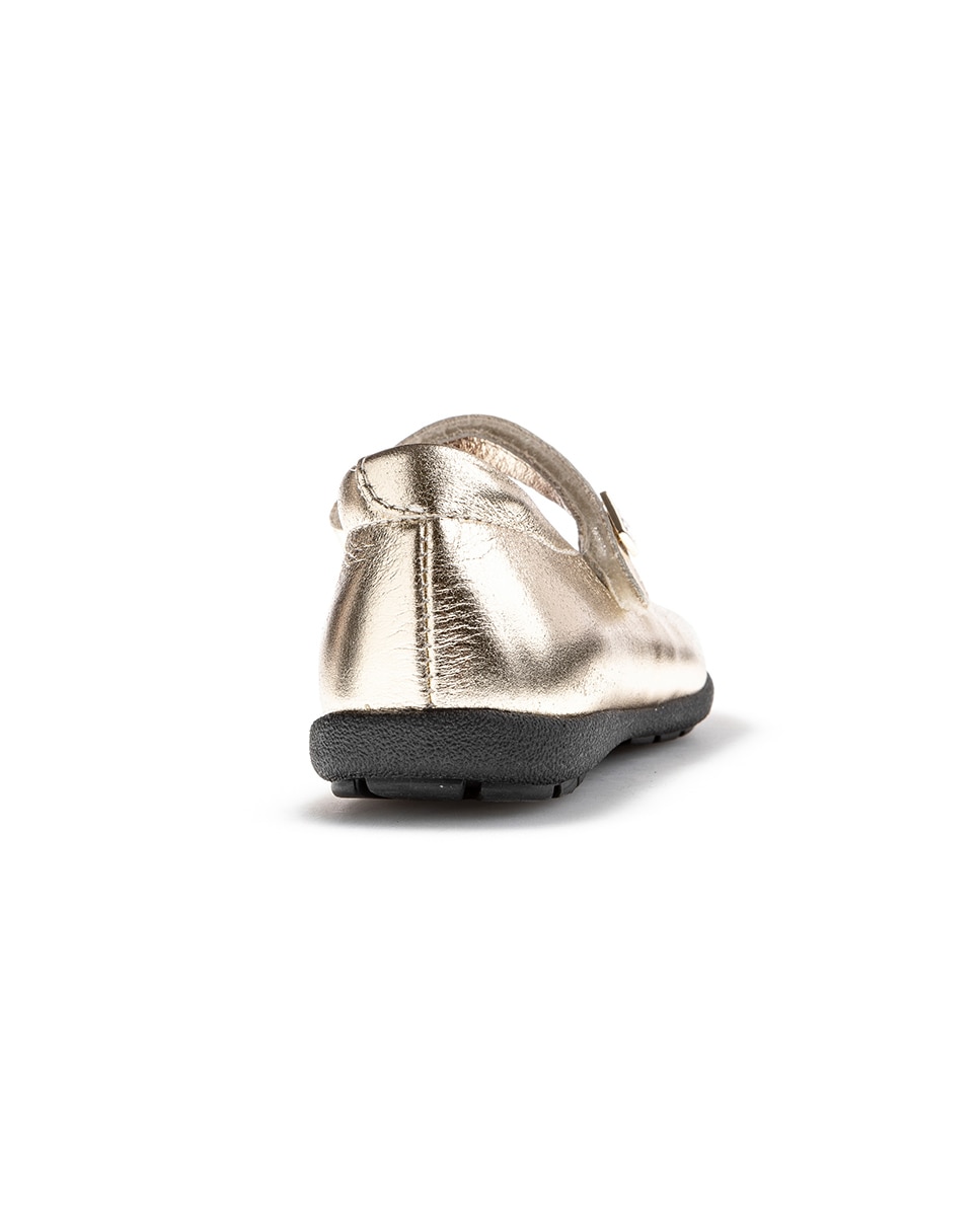 Sapatos de Presilha Infantil Pablosky de Pele com Velcro Ouro-5
